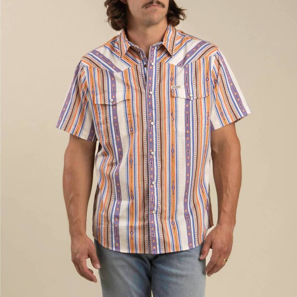 NEW SENDERO PROVISIONS CO. serape pearl snap short sleeve shirt in cobalt